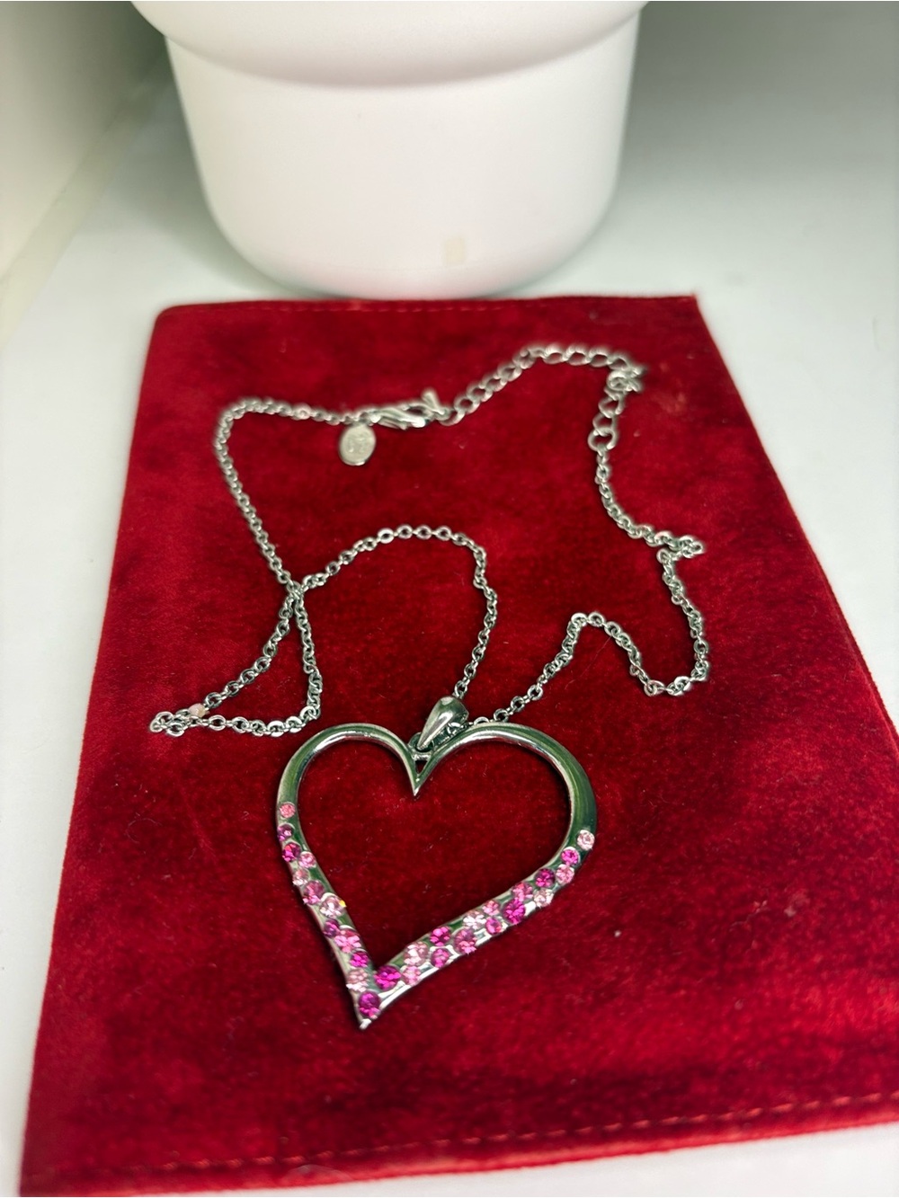 Cookie Lee Silver Heart Necklace with Pink Crystals